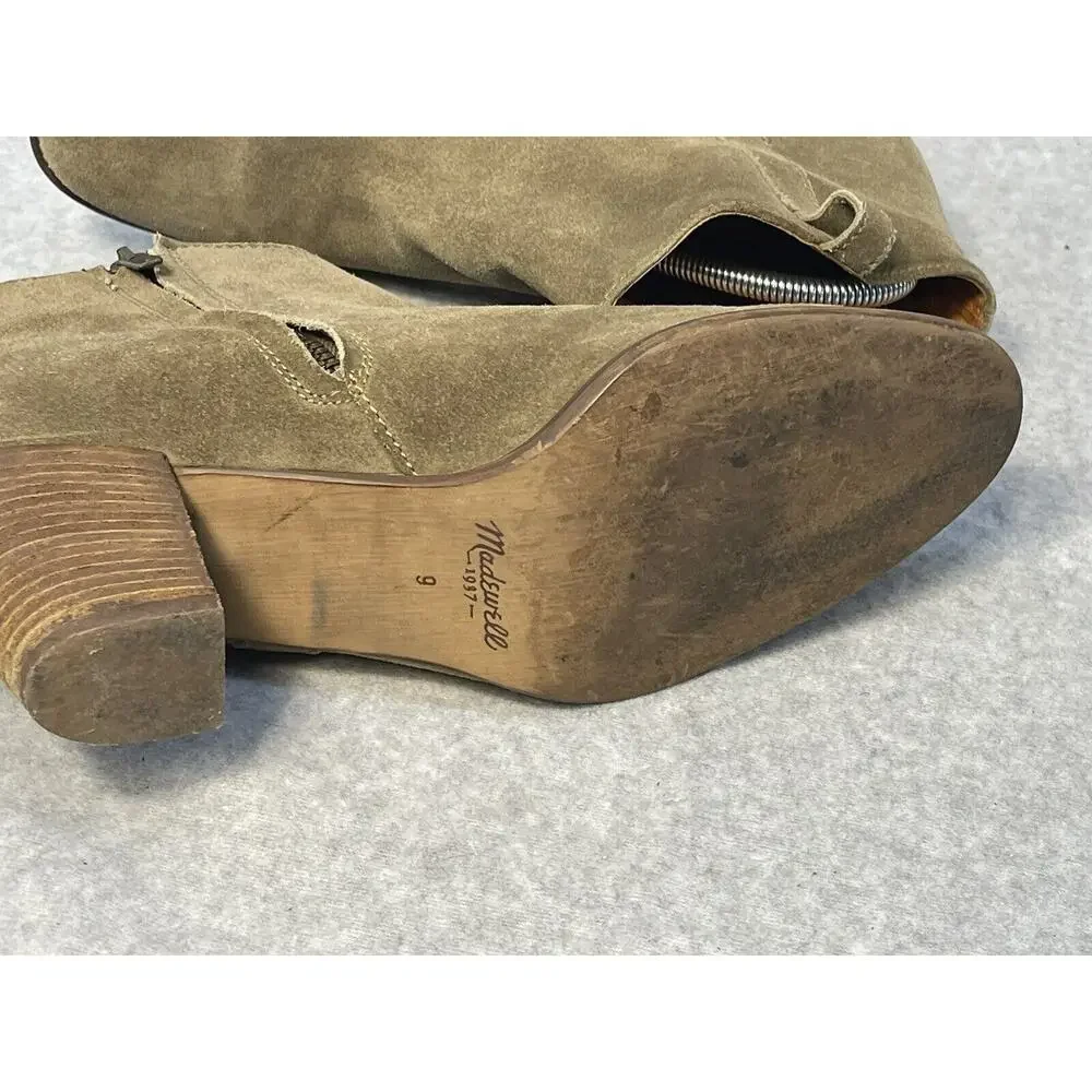 Madewell 1937 Billie Boot Ankle Zip Up Sz 9 Tan Suede Chunky Heel